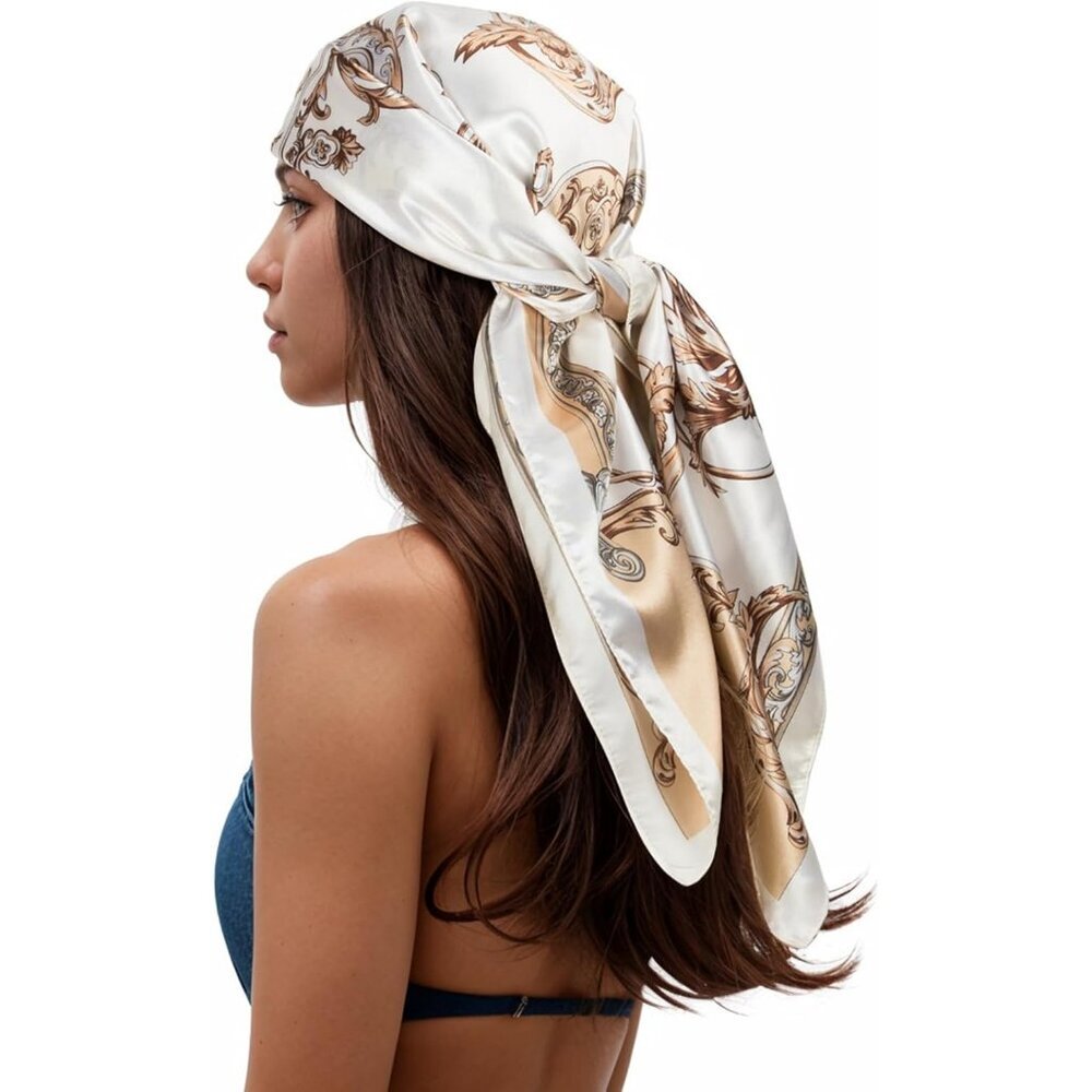 Women's Red/Black Head Scarf Like Silk Printed Square Hair Bandanas 35 Inches